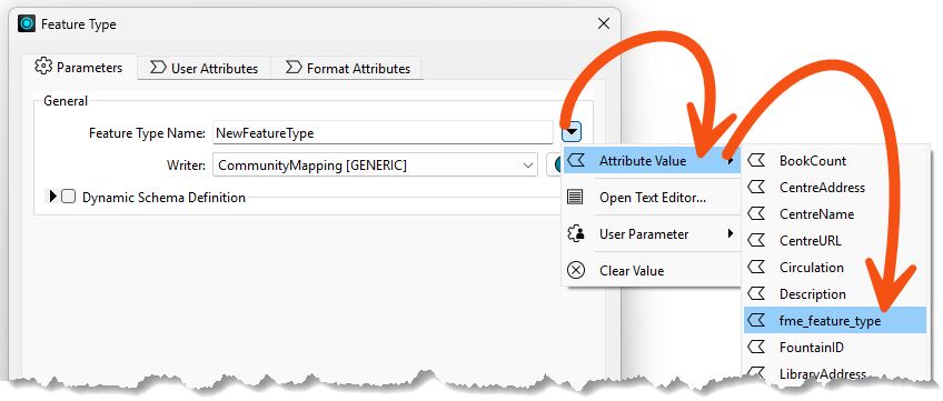 Setting Feature Type Name to fme_feature_type